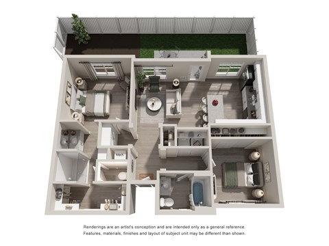 Floor plan for 2 beds, 2 baths, 1022 sqft